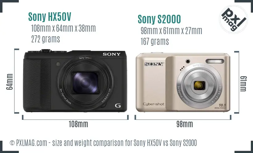 Sony HX50V vs Sony S2000 size comparison