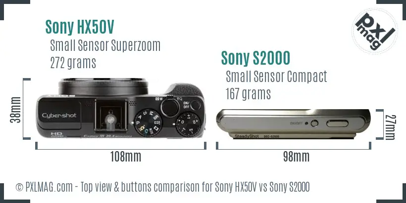 Sony HX50V vs Sony S2000 top view buttons comparison