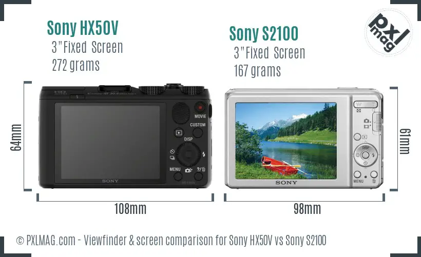 Sony HX50V vs Sony S2100 Screen and Viewfinder comparison