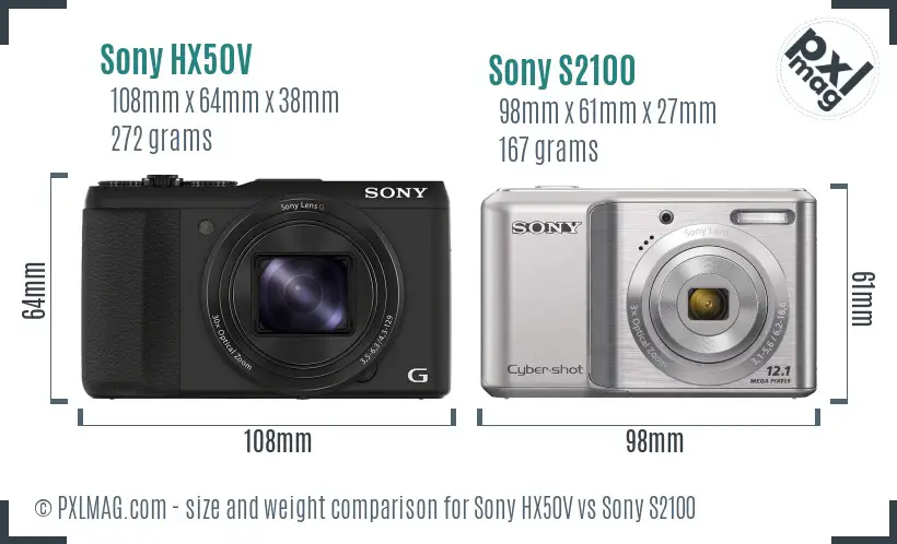 Sony HX50V vs Sony S2100 size comparison