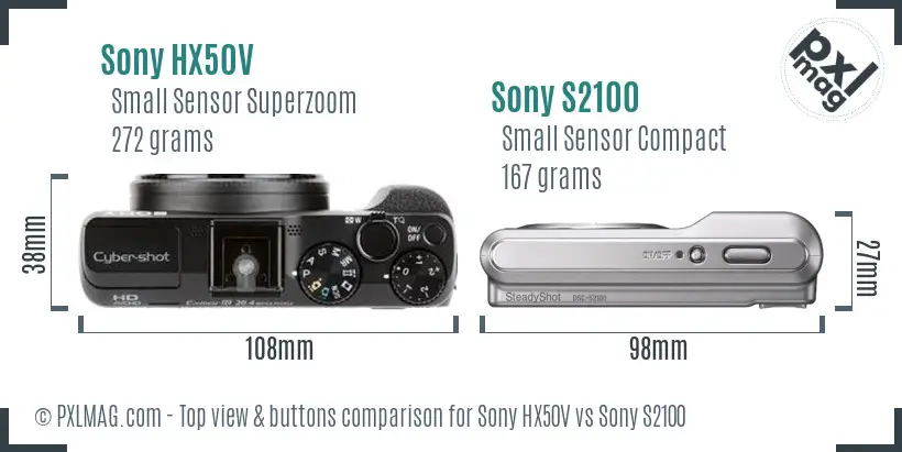 Sony HX50V vs Sony S2100 top view buttons comparison