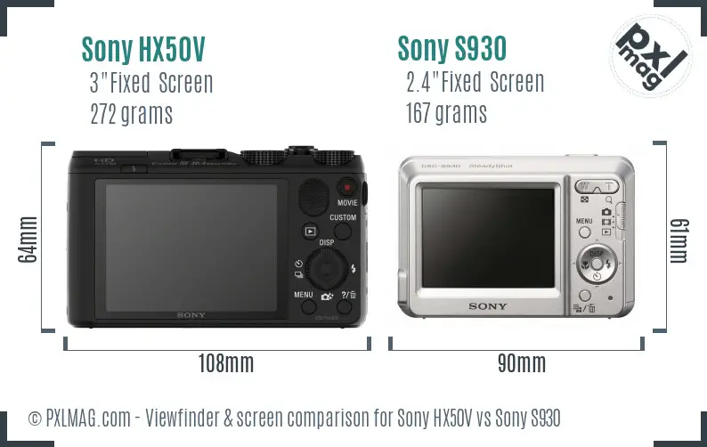 Sony HX50V vs Sony S930 Screen and Viewfinder comparison