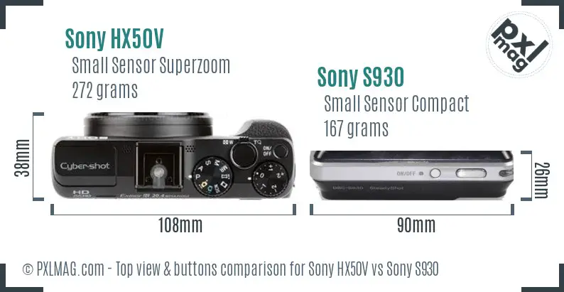 Sony HX50V vs Sony S930 top view buttons comparison