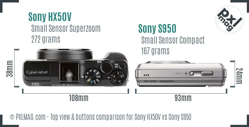 Sony HX50V vs Sony S950 top view buttons comparison