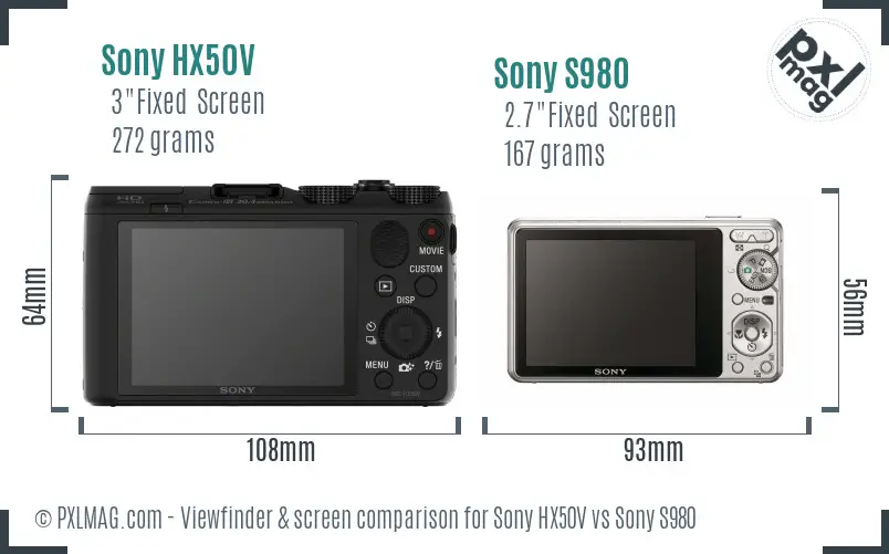 Sony HX50V vs Sony S980 Screen and Viewfinder comparison