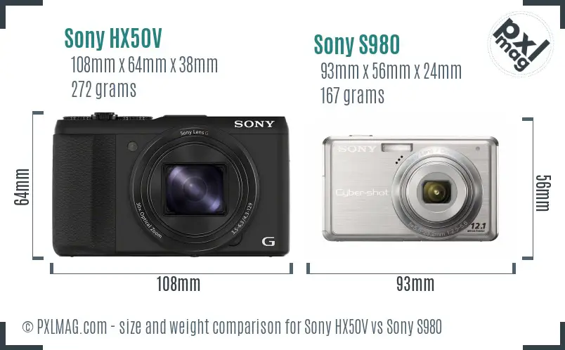 Sony HX50V vs Sony S980 size comparison