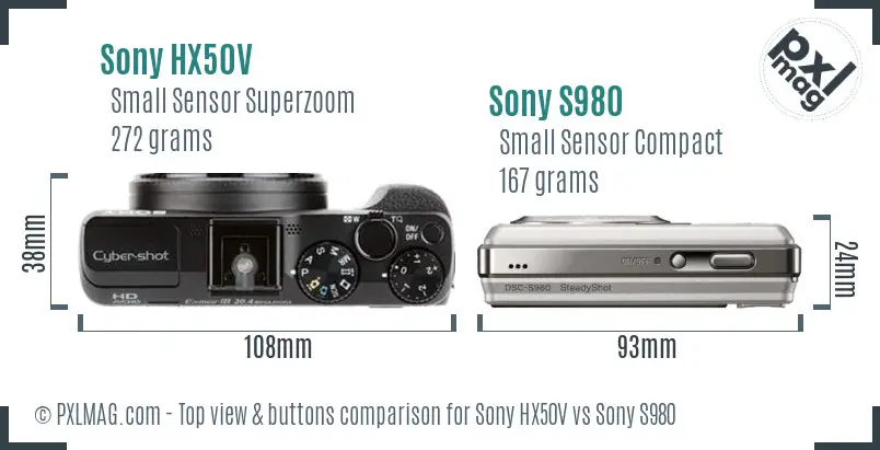 Sony HX50V vs Sony S980 top view buttons comparison