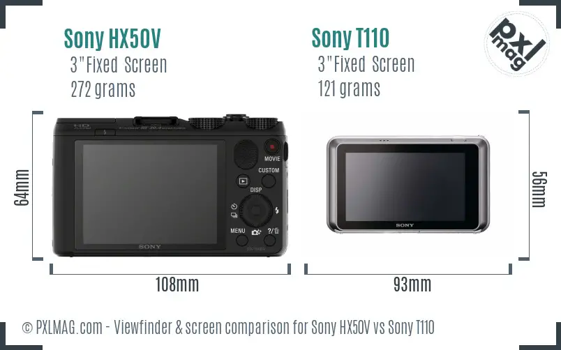Sony HX50V vs Sony T110 Screen and Viewfinder comparison
