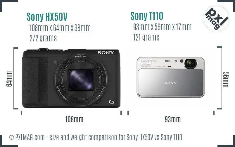 Sony HX50V vs Sony T110 size comparison