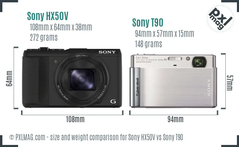 Sony HX50V vs Sony T90 size comparison