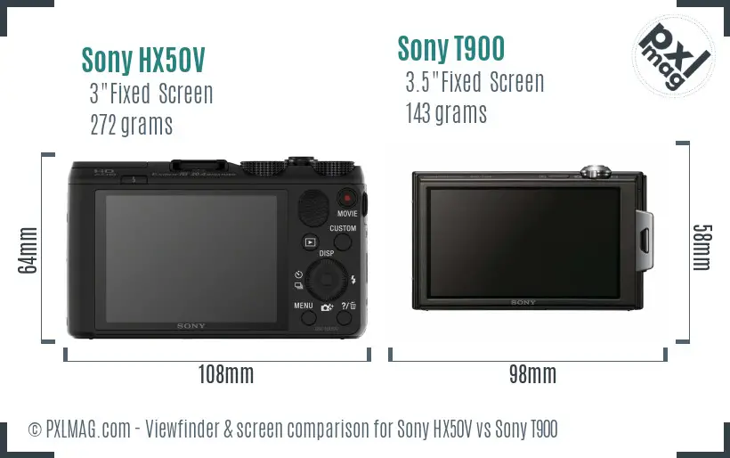 Sony HX50V vs Sony T900 Screen and Viewfinder comparison