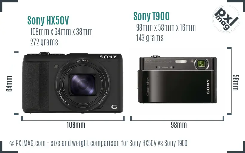 Sony HX50V vs Sony T900 size comparison