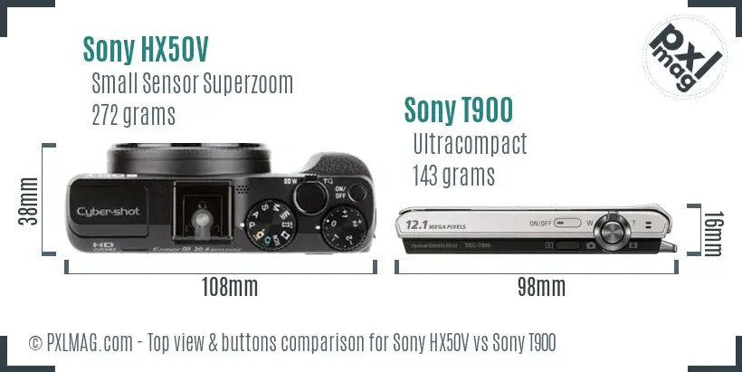 Sony HX50V vs Sony T900 top view buttons comparison