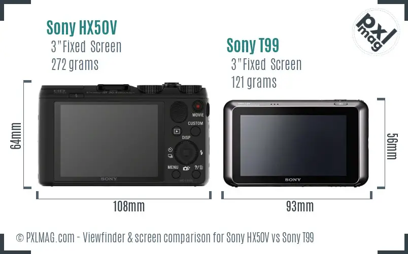 Sony HX50V vs Sony T99 Screen and Viewfinder comparison