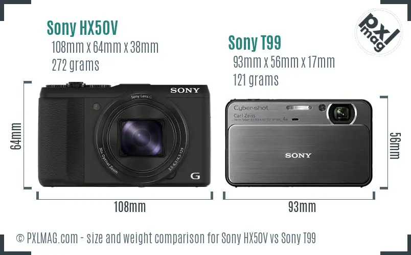 Sony HX50V vs Sony T99 size comparison