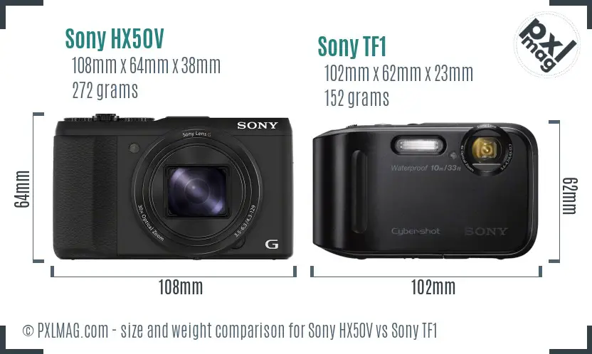 Sony HX50V vs Sony TF1 size comparison