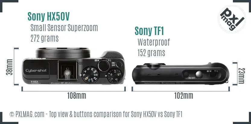 Sony HX50V vs Sony TF1 top view buttons comparison