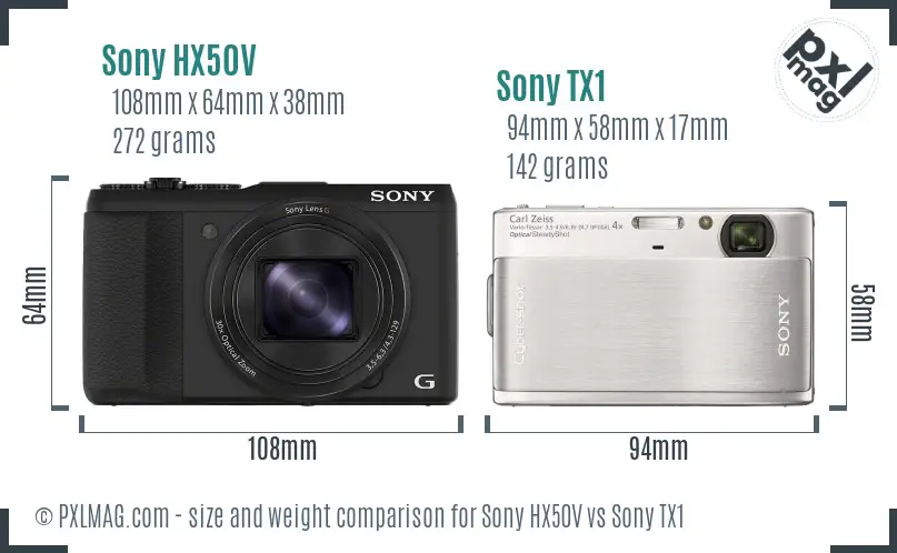 Sony HX50V vs Sony TX1 size comparison