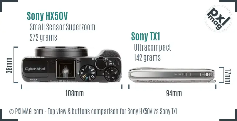 Sony HX50V vs Sony TX1 top view buttons comparison