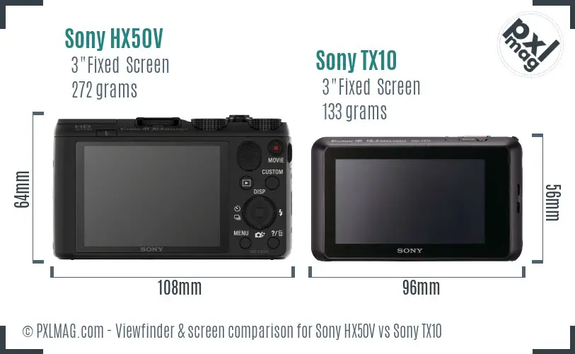 Sony HX50V vs Sony TX10 Screen and Viewfinder comparison