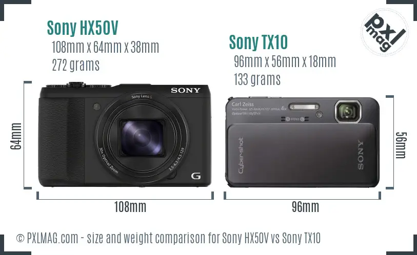 Sony HX50V vs Sony TX10 size comparison