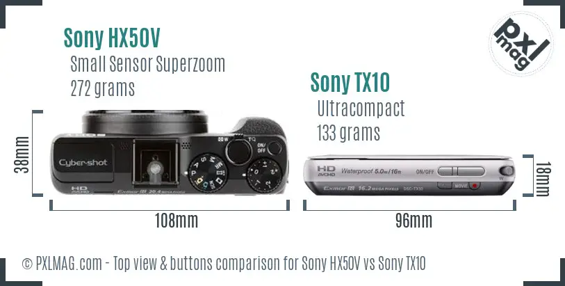 Sony HX50V vs Sony TX10 top view buttons comparison