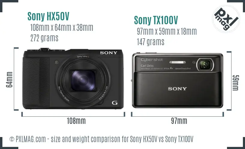Sony HX50V vs Sony TX100V size comparison