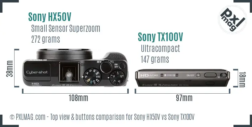 Sony HX50V vs Sony TX100V top view buttons comparison