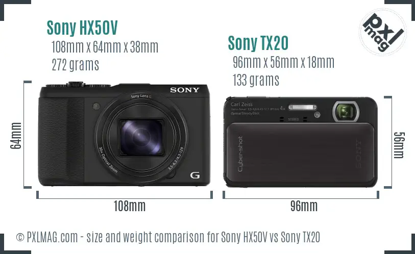 Sony HX50V vs Sony TX20 size comparison