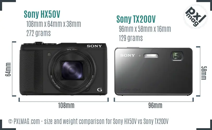 Sony HX50V vs Sony TX200V size comparison