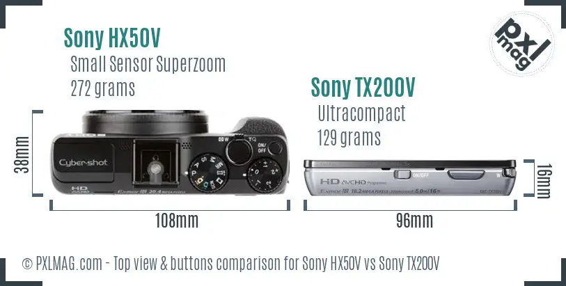 Sony HX50V vs Sony TX200V top view buttons comparison