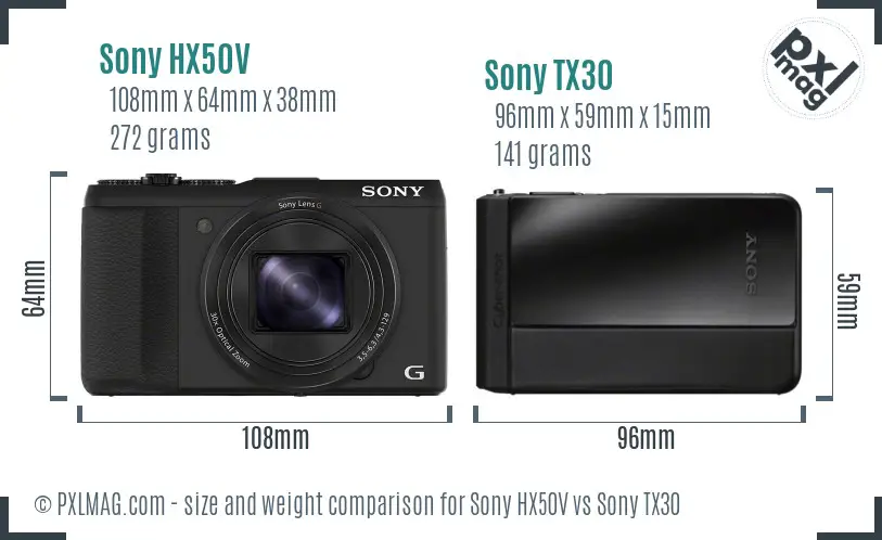 Sony HX50V vs Sony TX30 size comparison