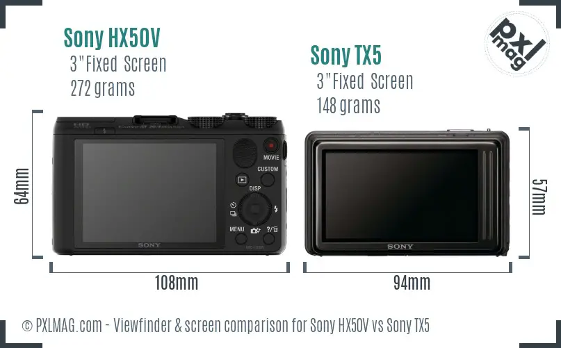 Sony HX50V vs Sony TX5 Screen and Viewfinder comparison