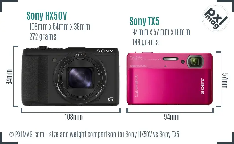 Sony HX50V vs Sony TX5 size comparison