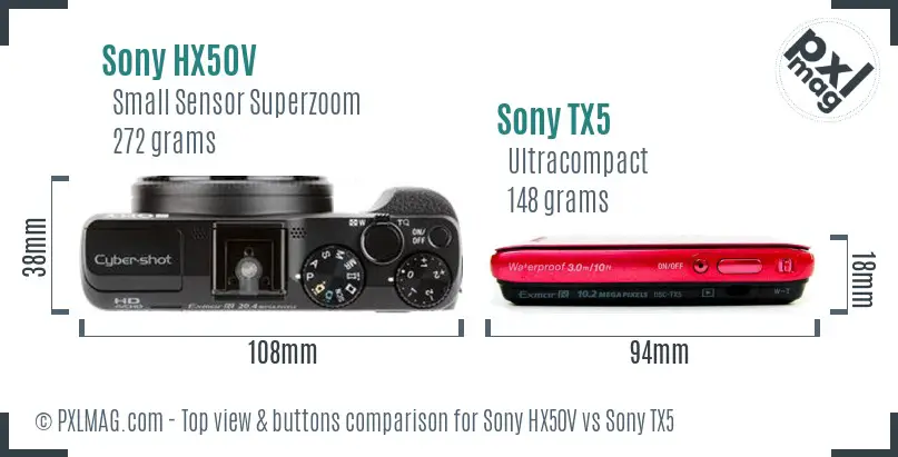 Sony HX50V vs Sony TX5 top view buttons comparison