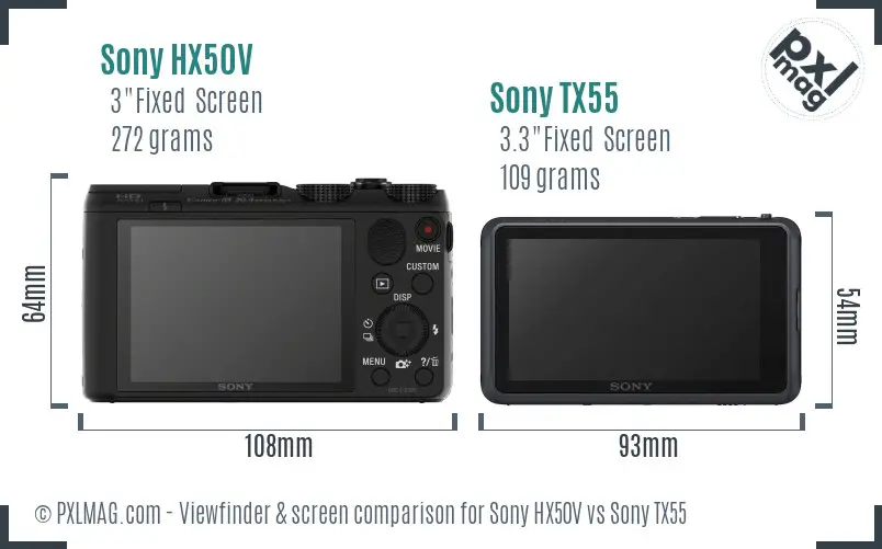 Sony HX50V vs Sony TX55 Screen and Viewfinder comparison