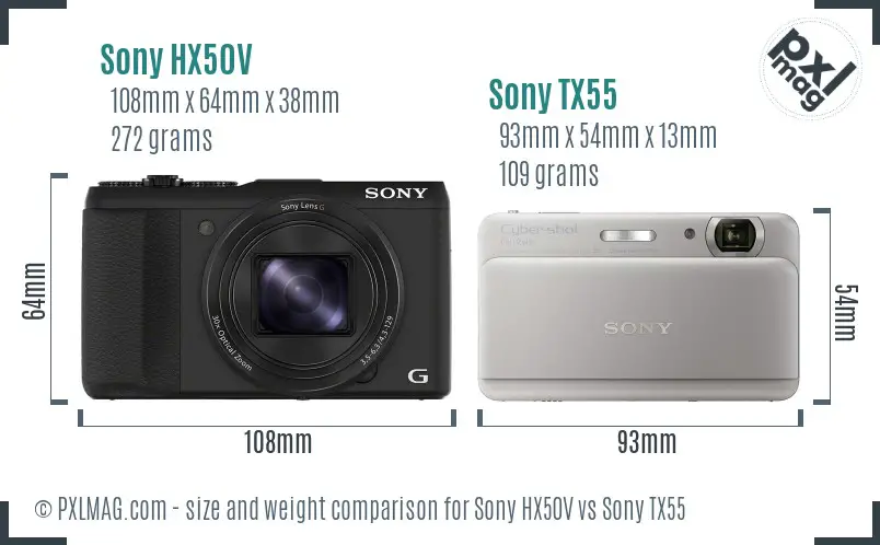 Sony HX50V vs Sony TX55 size comparison