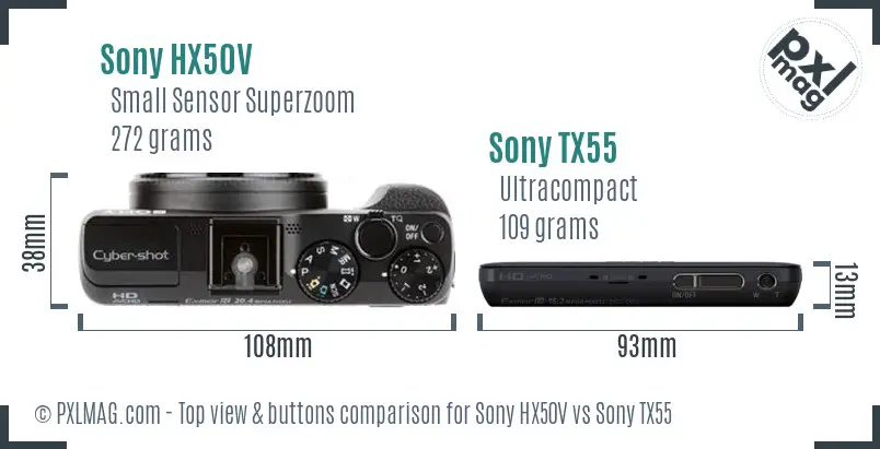 Sony HX50V vs Sony TX55 top view buttons comparison
