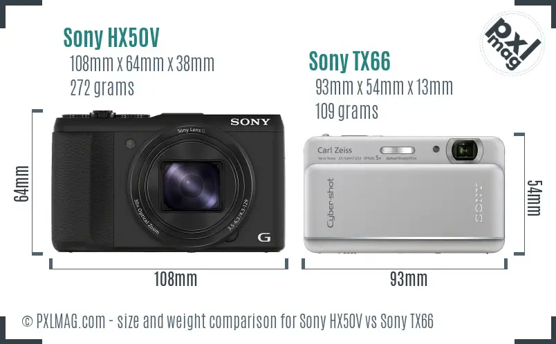 Sony HX50V vs Sony TX66 size comparison