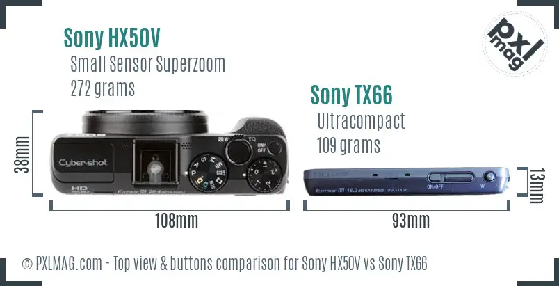 Sony HX50V vs Sony TX66 top view buttons comparison