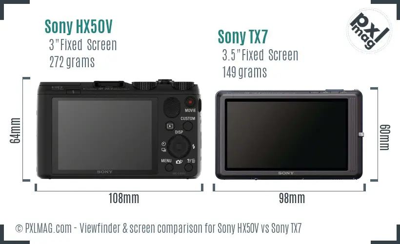 Sony HX50V vs Sony TX7 Screen and Viewfinder comparison