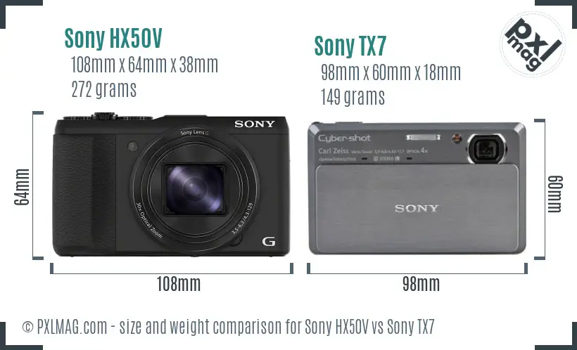 Sony HX50V vs Sony TX7 size comparison