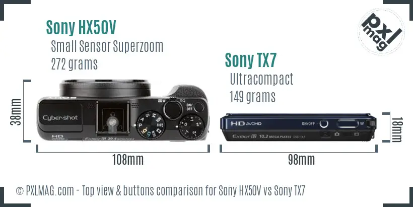 Sony HX50V vs Sony TX7 top view buttons comparison