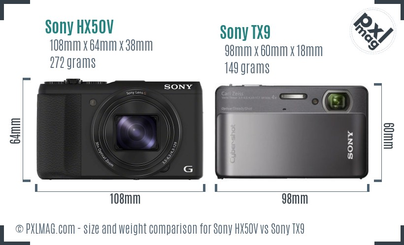 Sony HX50V vs Sony TX9 size comparison