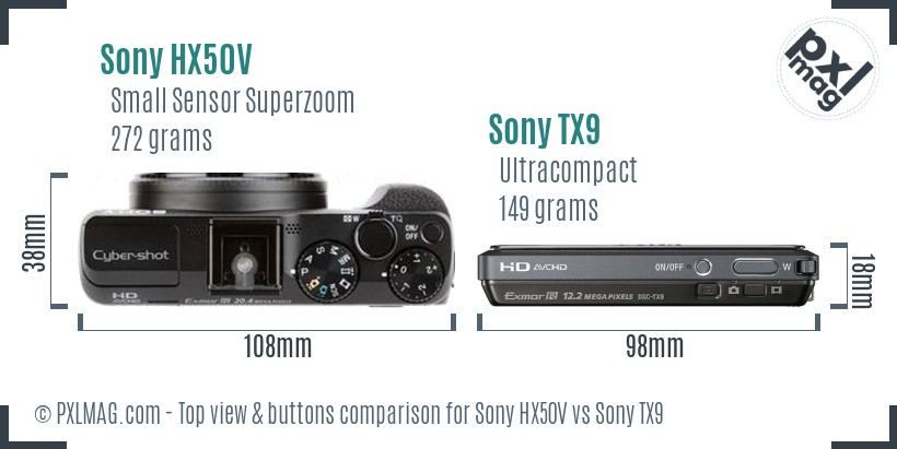 Sony HX50V vs Sony TX9 top view buttons comparison