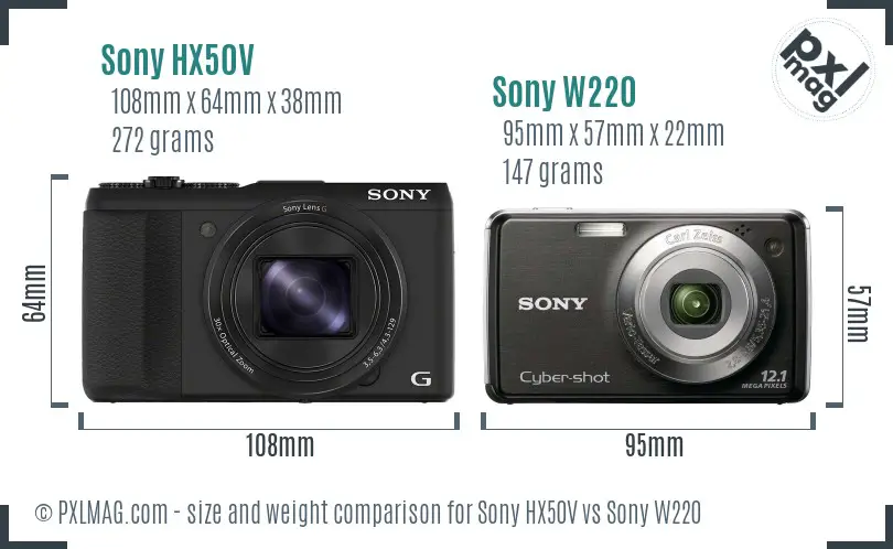 Sony HX50V vs Sony W220 size comparison
