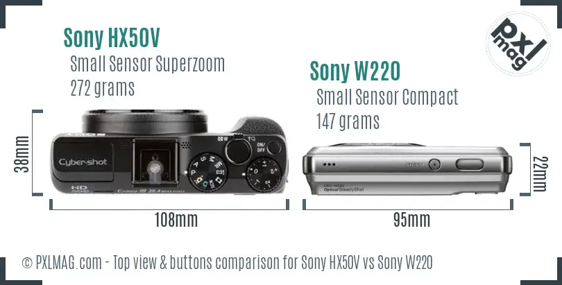 Sony HX50V vs Sony W220 top view buttons comparison