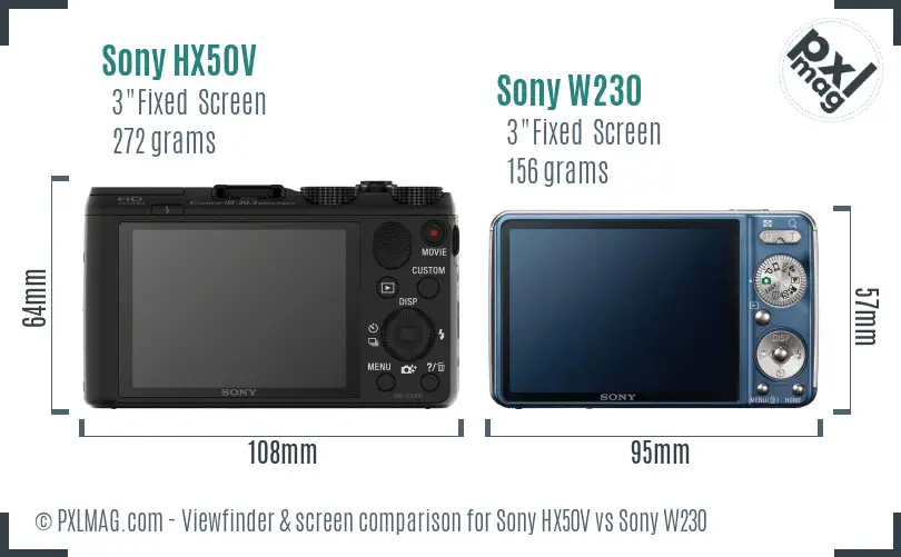 Sony HX50V vs Sony W230 Screen and Viewfinder comparison