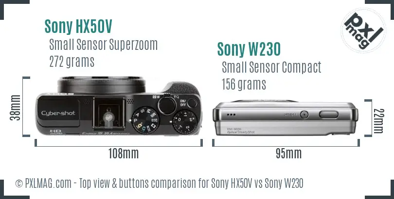 Sony HX50V vs Sony W230 top view buttons comparison