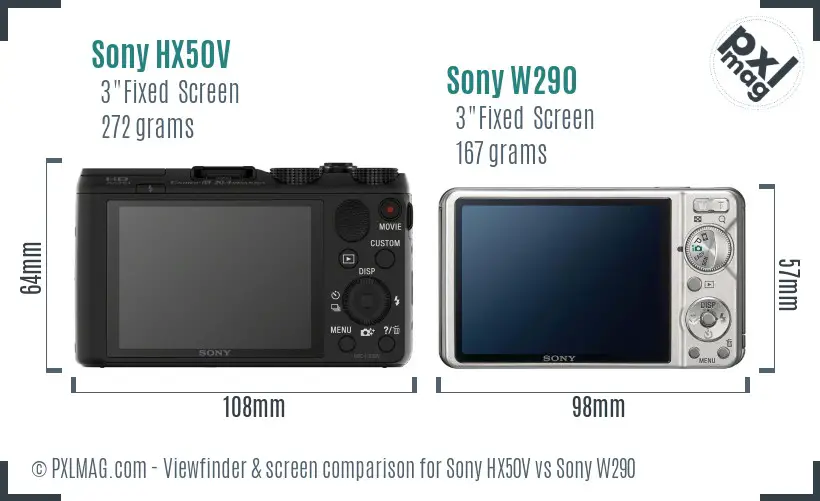 Sony HX50V vs Sony W290 Screen and Viewfinder comparison